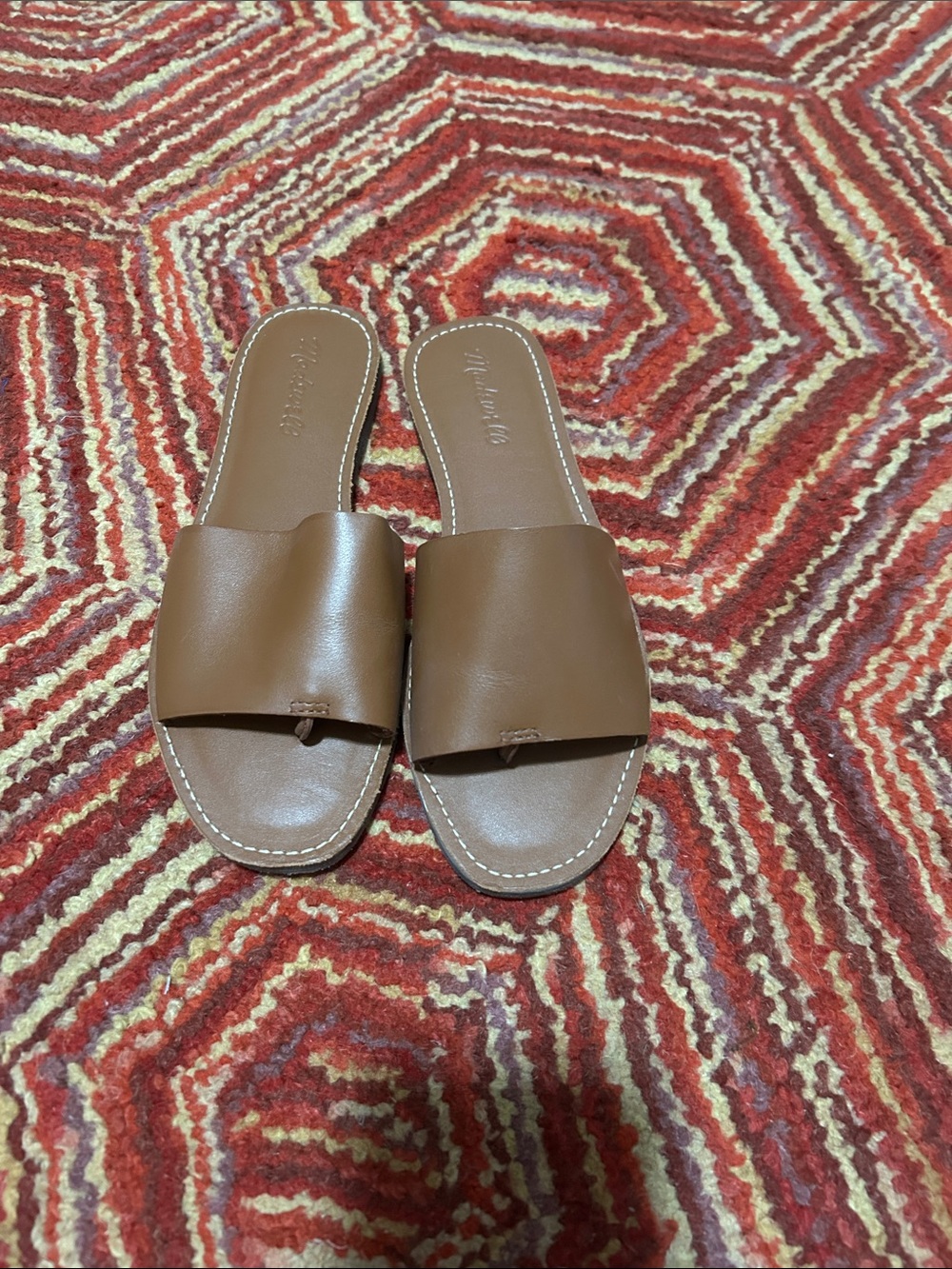 Madewell Brown Leather Slide Sandals - Women's Casual Slip-On size 7